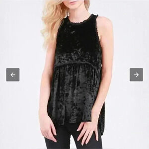 POL Crushed Velvet Racerback Babydoll Tank Top Crochet Trim Ruffle Women…